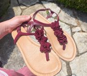 KHOLS Burgundy Sandals w/ Flower Details