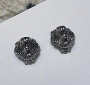 Signed Lisner Clip On Earrings Silver Tone - Lion Head