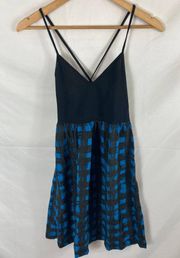 Theory Rubian Brushstroke Plaid Silk Dress blue black size OS