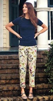 Lands' End Mid Rise Straight Leg Chino Crop Pants Capri Floral Women's Size 20