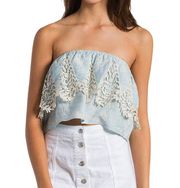 Sans Souci Baby Blue Embroidered Lace Tube Top Large