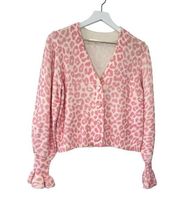 LoveShackFancy Boscom Short Pink Leopard Animal-Print Cardigan Size XS