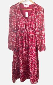 New  Red Maxi Floral Dress Size XS