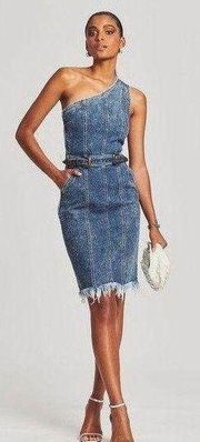 Retrofête Giorgio One-Shoulder Short Belted Denim Dress size small