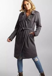 Grey Asymmetric Zip Belted Trench Jacket