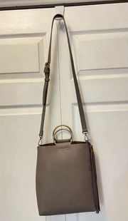 Anthropologie Taupe Gray RING Satchel Crossbody Leather Tassel Solid Neutral
