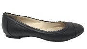 Louise et Cie Womens Size 7 Eilley Scalloped Ballet Flat Black Leather Round Toe