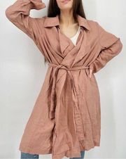 Cynthia Rowley Boho 100% Linen Duster / Trenchcoat in Blush Pink Size XL