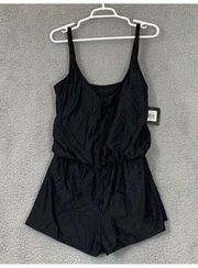 Ellen Tracy Women’s One Piece Swimsuit Romper Size 10 Black ETRS23206-TJ