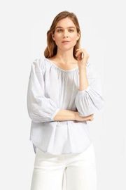 Everlane The Ruched Air Blouse in White Multi Stripe Size 2 LIKE NEW