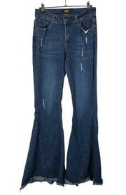 Boutique L&B Lucky & Blessed Dark Wash High Rise Flare Distressed Jeans 4