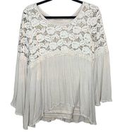 RYU boho cream layered floral long bell sleeve blouse Size Medium