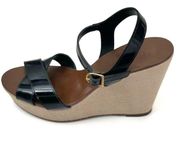 J. Crew “Lila” Black Patent Leather Strappy Platform Wedge Heel Sandals
