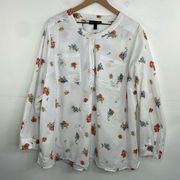 Lane Bryant Popover 1/4 front button closure floral print cotton long sleeves 3X