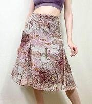 (L Petite) Coldwater Creek Y2k Style Brown & Pink Paisley Splattered ALine Skirt