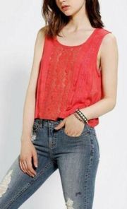 Kimchi Blue Pink Lace & Button Back Tank Top (L)