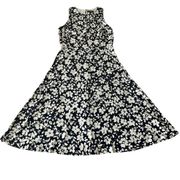 Lauren Ralph Lauren Navy/White Floral A-Line Sleeveless Jersey Midi Dress Sz 14