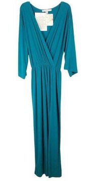 Boston Proper Small Dress Flutter Tie Maxi Blue Green Belted Elastic NWT 346