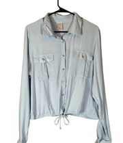 No Boundaries Baby Blue Long Sleeve Collared Button Down Shirt Women Sz XL