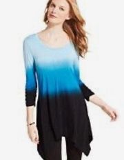 blue ombré dip dies tunic top with ruched sleeves size small