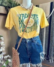 Wildfox Pale Yellow Radiate Positivity Boho Hippy Daisy Graphic T Shirt