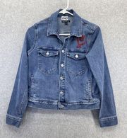 J.Crew Mercantile Women's Blue Denim Jacket Long Sleeve Small Heart Embroidery