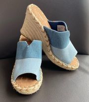 size 7 Monica Two-toned Denim Chambray Peep Toe Espadrille Wedges - NWOT