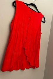 red orange scalloped sleeveless top with button back size small