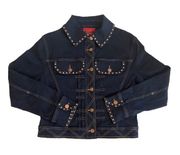 NYDJ Jean Jacket Womens S Black Denim Dark Wash Gold Stud Rhinestone Embellished