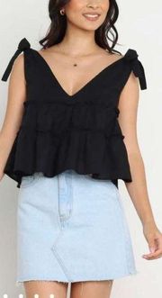 Petal & Pup Linen Black Erenda Top Size 2