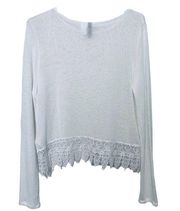 by H&M White Knit Sheer Sweater with Lace Hem