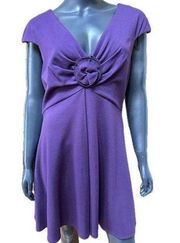 Badgley Mischka Purple Dress Size 10 Flower Appliqué Short Dress ￼