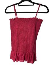 Maeve Women's Medium Raspberry Echuca Smocked Ruffle Tank Top Spaghetti Strap