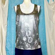 NWOT Lord & Taylor 424 Fifth Metallic Silver Rose Burnout Sleeveless Tank Blouse