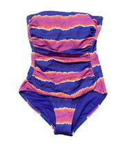 Tommy Bahama  Shirred Bandeau One-Piece Swimsuit Ombre Blue Pink Size 6 NWT