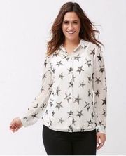 LANE Bryant Womens Blouse Black & White Star