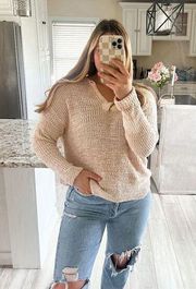 Pink Lily Beige/ pink  Pullover Knit Sweater Long Sleeve Casual Women's S