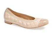 Stuart Weitzman Sz 7.5 Women's Nude Quilted Cap Toe Slip On Ballet Flats