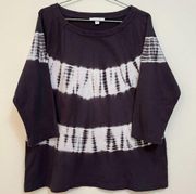 J. Jill Dark Gray & White Oversized Tie Dye Quarter Sleeve - Size Large