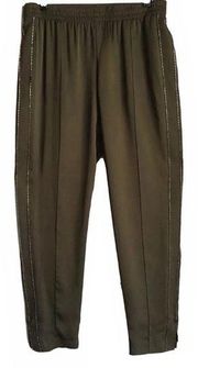 Theory Army Green Beaded Ankle Zip Silk Viewpine Drapey Satin Pants Size 0