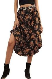 NEW Floral Button High Waist Ruffle Hem Flowy Skirt S