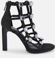 NEW Karl Lagerfeld Paris Beatriz Sandal caged Crystals Black/Silver Sz 7 Heels