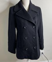 Fleurette Loro Piana black double breasted wool peacoat pea coat jacket size 12