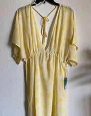 True Destination Resort Wear Yellow And White Deep V Coverup Size L