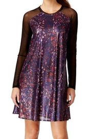 NEW RACHEL Rachel Roy Multicolor Sequin Sheer Long Sleeve Dress Size Medium