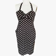MADISON LEIGH Brown & White Polka Dots Sundress Halter Dress ~ Size 10