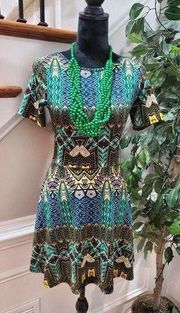 One Clothing Women's Multicolor Round Neck Short Sleeve Knee Length Dress Size M