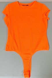 Neon Orange Mesh Sheer Short Sleeve T-Shirt Bodysuit Onesie Top Tee Size L ❤️‍🔥