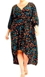 Ava‎ & Viv long sleeve high low floral tie maxi dress black multi X plus size