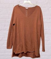 Merona rust orange brown knit V neck pullover sweater top sz XXL